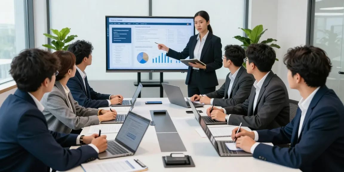 Team discussing document fraud detection strategies in a modern office environment, showcasing technology and collaboration.