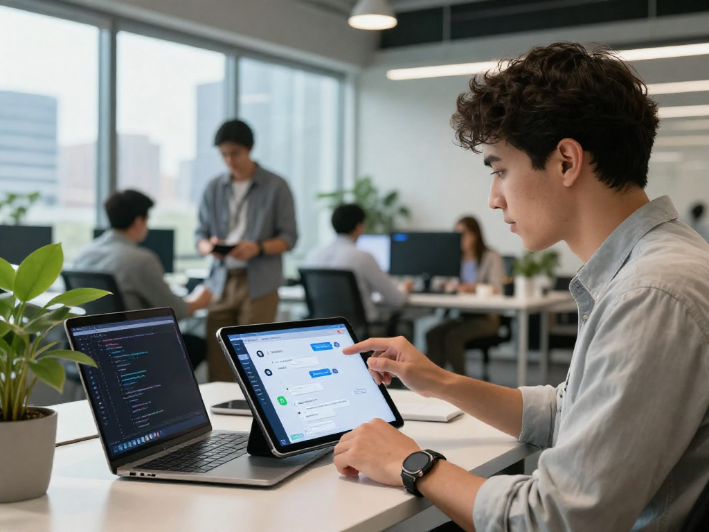 Juicy ai interactive chat interface showcased on a tablet in a modern workspace.